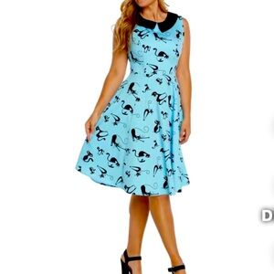 EVA ROSE Cat Elegant Blue and Black Retro Dress S